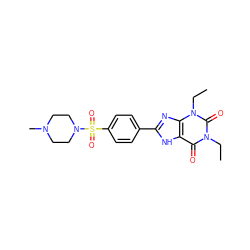 CCn1c(=O)c2[nH]c(-c3ccc(S(=O)(=O)N4CCN(C)CC4)cc3)nc2n(CC)c1=O ZINC000026015464