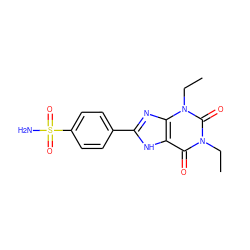 CCn1c(=O)c2[nH]c(-c3ccc(S(N)(=O)=O)cc3)nc2n(CC)c1=O ZINC000026015689