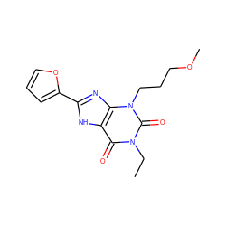 CCn1c(=O)c2[nH]c(-c3ccco3)nc2n(CCCOC)c1=O ZINC000042892460