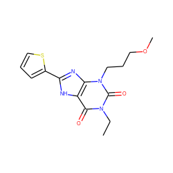 CCn1c(=O)c2[nH]c(-c3cccs3)nc2n(CCCOC)c1=O ZINC000043120418