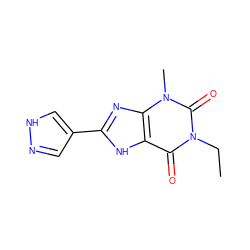 CCn1c(=O)c2[nH]c(-c3cn[nH]c3)nc2n(C)c1=O ZINC000029056174