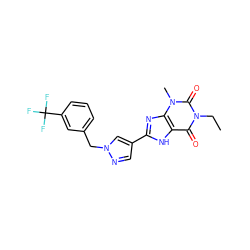 CCn1c(=O)c2[nH]c(-c3cnn(Cc4cccc(C(F)(F)F)c4)c3)nc2n(C)c1=O ZINC000029056051