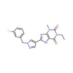 CCn1c(=O)c2[nH]c(-c3cnn(Cc4cccc(F)c4)c3)nc2n(C)c1=O ZINC000029056117