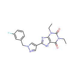 CCn1c(=O)c2[nH]c(-c3cnn(Cc4cccc(F)c4)c3)nc2n(CC)c1=O ZINC000029056337