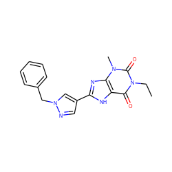 CCn1c(=O)c2[nH]c(-c3cnn(Cc4ccccc4)c3)nc2n(C)c1=O ZINC000029056122