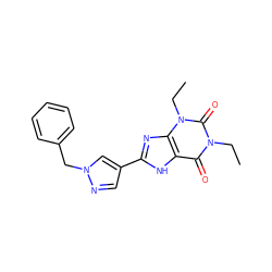 CCn1c(=O)c2[nH]c(-c3cnn(Cc4ccccc4)c3)nc2n(CC)c1=O ZINC000035876813