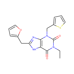 CCn1c(=O)c2[nH]c(Cc3ccco3)nc2n(Cc2cccs2)c1=O ZINC000045353255