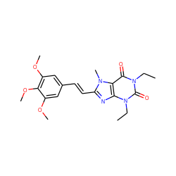 CCn1c(=O)c2c(nc(/C=C/c3cc(OC)c(OC)c(OC)c3)n2C)n(CC)c1=O ZINC000013826993