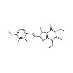 CCn1c(=O)c2c(nc(/C=C/c3ccc(OC)c(C)c3C)n2C)n(CC)c1=O ZINC000003803924