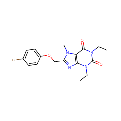 CCn1c(=O)c2c(nc(COc3ccc(Br)cc3)n2C)n(CC)c1=O ZINC001772606957