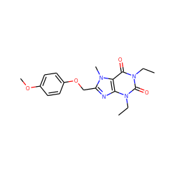 CCn1c(=O)c2c(nc(COc3ccc(OC)cc3)n2C)n(CC)c1=O ZINC001772623338