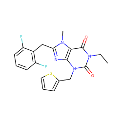 CCn1c(=O)c2c(nc(Cc3c(F)cccc3F)n2C)n(Cc2cccs2)c1=O ZINC000045355214