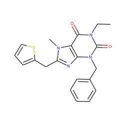 CCn1c(=O)c2c(nc(Cc3cccs3)n2C)n(Cc2ccccc2)c1=O ZINC000045355174