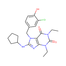 CCn1c(=O)c2c(nc(NC3CCCC3)n2Cc2ccc(O)c(Cl)c2)n(CC)c1=O ZINC000013860294