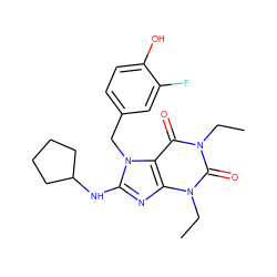 CCn1c(=O)c2c(nc(NC3CCCC3)n2Cc2ccc(O)c(F)c2)n(CC)c1=O ZINC000004199927