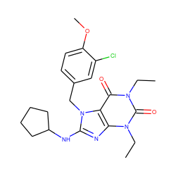 CCn1c(=O)c2c(nc(NC3CCCC3)n2Cc2ccc(OC)c(Cl)c2)n(CC)c1=O ZINC000013860293