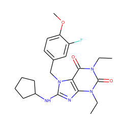 CCn1c(=O)c2c(nc(NC3CCCC3)n2Cc2ccc(OC)c(F)c2)n(CC)c1=O ZINC000013860295