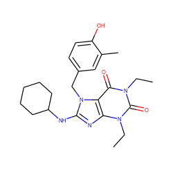 CCn1c(=O)c2c(nc(NC3CCCCC3)n2Cc2ccc(O)c(C)c2)n(CC)c1=O ZINC000013860285