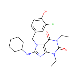 CCn1c(=O)c2c(nc(NC3CCCCC3)n2Cc2ccc(O)c(Cl)c2)n(CC)c1=O ZINC000013860287