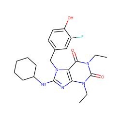 CCn1c(=O)c2c(nc(NC3CCCCC3)n2Cc2ccc(O)c(F)c2)n(CC)c1=O ZINC000013860289