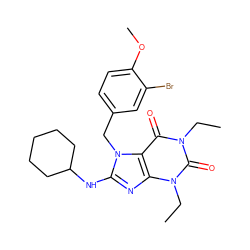 CCn1c(=O)c2c(nc(NC3CCCCC3)n2Cc2ccc(OC)c(Br)c2)n(CC)c1=O ZINC000013860290