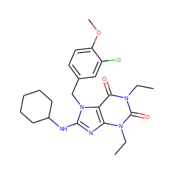 CCn1c(=O)c2c(nc(NC3CCCCC3)n2Cc2ccc(OC)c(Cl)c2)n(CC)c1=O ZINC000013860286