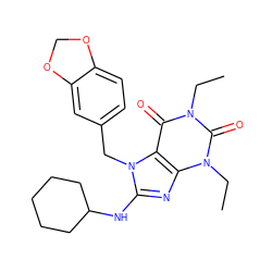 CCn1c(=O)c2c(nc(NC3CCCCC3)n2Cc2ccc3c(c2)OCO3)n(CC)c1=O ZINC000004199926