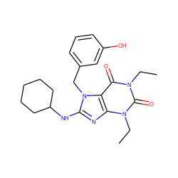 CCn1c(=O)c2c(nc(NC3CCCCC3)n2Cc2cccc(O)c2)n(CC)c1=O ZINC000013860283