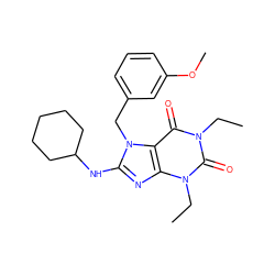 CCn1c(=O)c2c(nc(NC3CCCCC3)n2Cc2cccc(OC)c2)n(CC)c1=O ZINC000013860282