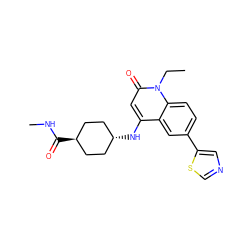 CCn1c(=O)cc(N[C@H]2CC[C@H](C(=O)NC)CC2)c2cc(-c3cncs3)ccc21 ZINC000299851643