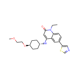 CCn1c(=O)cc(N[C@H]2CC[C@H](OCCOC)CC2)c2cc(-c3cncs3)ccc21 ZINC000299852632