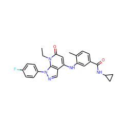 CCn1c(=O)cc(Nc2cc(C(=O)NC3CC3)ccc2C)c2cnn(-c3ccc(F)cc3)c21 ZINC000043068455