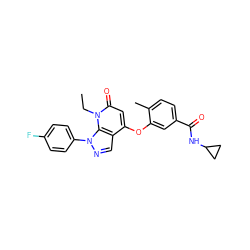 CCn1c(=O)cc(Oc2cc(C(=O)NC3CC3)ccc2C)c2cnn(-c3ccc(F)cc3)c21 ZINC000043120232