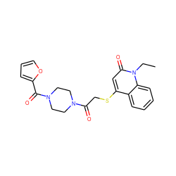 CCn1c(=O)cc(SCC(=O)N2CCN(C(=O)c3ccco3)CC2)c2ccccc21 ZINC000004101291