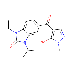 CCn1c(=O)n(C(C)C)c2cc(C(=O)c3cnn(C)c3O)ccc21 ZINC000299858582