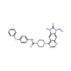 CCn1c(=O)n(C)c2cc3c(N4CCN(C(=O)Nc5ccc(Oc6ccccc6)cc5)CC4)ncnc3cc21 ZINC000013528797