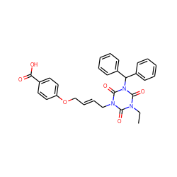 CCn1c(=O)n(C/C=C/COc2ccc(C(=O)O)cc2)c(=O)n(C(c2ccccc2)c2ccccc2)c1=O ZINC000036310654