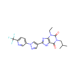 CCn1c(=O)n(CC(C)C)c(=O)c2[nH]c(-c3cnn(-c4ccc(C(F)(F)F)nc4)c3)nc21 ZINC000029056567