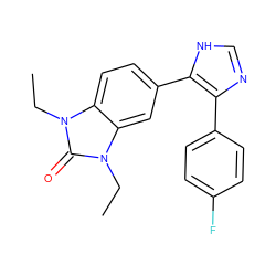 CCn1c(=O)n(CC)c2cc(-c3[nH]cnc3-c3ccc(F)cc3)ccc21 ZINC000014958452