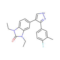 CCn1c(=O)n(CC)c2cc(-c3c[nH]nc3-c3ccc(F)c(C)c3)ccc21 ZINC000014958537