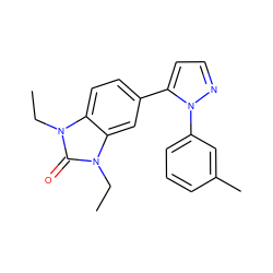 CCn1c(=O)n(CC)c2cc(-c3ccnn3-c3cccc(C)c3)ccc21 ZINC000014958588