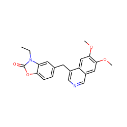 CCn1c(=O)oc2ccc(Cc3cncc4cc(OC)c(OC)cc34)cc21 ZINC000148607944