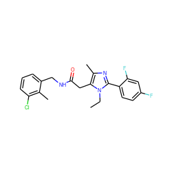 CCn1c(-c2ccc(F)cc2F)nc(C)c1CC(=O)NCc1cccc(Cl)c1C ZINC000072109187