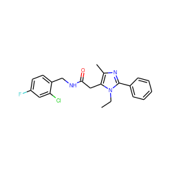 CCn1c(-c2ccccc2)nc(C)c1CC(=O)NCc1ccc(F)cc1Cl ZINC000072110989