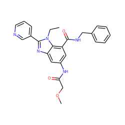 CCn1c(-c2cccnc2)nc2cc(NC(=O)COC)cc(C(=O)NCc3ccccc3)c21 ZINC000012100047