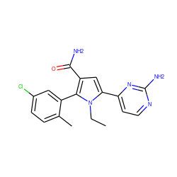 CCn1c(-c2ccnc(N)n2)cc(C(N)=O)c1-c1cc(Cl)ccc1C ZINC000142745702