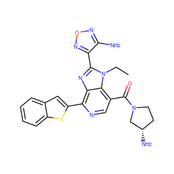 CCn1c(-c2nonc2N)nc2c(-c3cc4ccccc4s3)ncc(C(=O)N3CC[C@H](N)C3)c21 ZINC000045302491