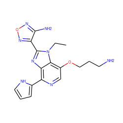 CCn1c(-c2nonc2N)nc2c(-c3ccc[nH]3)ncc(OCCCN)c21 ZINC000040952854