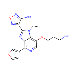 CCn1c(-c2nonc2N)nc2c(-c3ccoc3)ncc(OCCCN)c21 ZINC000040378997