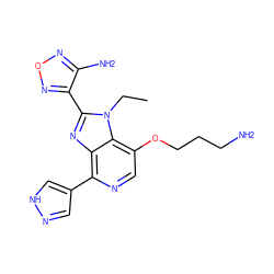 CCn1c(-c2nonc2N)nc2c(-c3cn[nH]c3)ncc(OCCCN)c21 ZINC000040835103